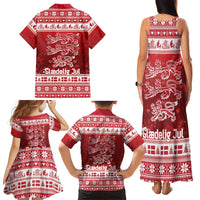 Denmark Christmas Family Matching Tank Maxi Dress and Hawaiian Shirt Three Danish Lions - Wonder Print Shop