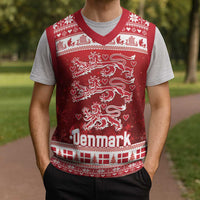 Denmark Christmas Knitted V-Neck Vest Three Danish Lions - Wonder Print Shop