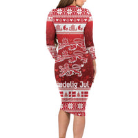 Denmark Christmas Long Sleeve Bodycon Dress Three Danish Lions - Wonder Print Shop