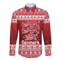 Denmark Christmas Long Sleeve Button Shirt Three Danish Lions - Wonder Print Shop
