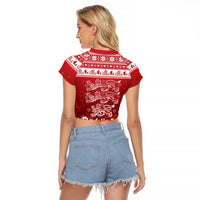 Denmark Christmas Raglan Cropped T Shirt Three Danish Lions - Wonder Print Shop