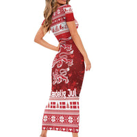 Denmark Christmas Short Sleeve Bodycon Dress Three Danish Lions - Wonder Print Shop