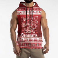 Denmark Christmas Sleeveless Zip Hoodie Three Danish Lions - Wonder Print Shop