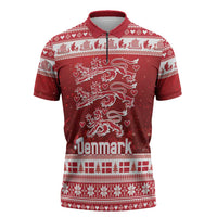 Denmark Christmas Zipper Polo Shirt Three Danish Lions - Wonder Print Shop
