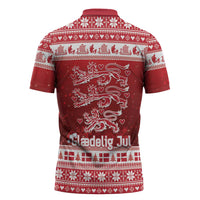 Denmark Christmas Zipper Polo Shirt Three Danish Lions - Wonder Print Shop