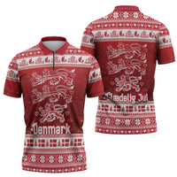Denmark Christmas Zipper Polo Shirt Three Danish Lions - Wonder Print Shop