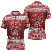 Denmark Christmas Zipper Polo Shirt Three Danish Lions - Wonder Print Shop