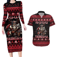 Denmark Santa Viking Christmas Couples Matching Long Sleeve Bodycon Dress and Hawaiian Shirt Julemanden Goes Viking - Wonder Print Shop