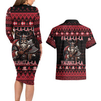 Denmark Santa Viking Christmas Couples Matching Long Sleeve Bodycon Dress and Hawaiian Shirt Julemanden Goes Viking - Wonder Print Shop