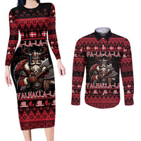 Denmark Santa Viking Christmas Couples Matching Long Sleeve Bodycon Dress and Long Sleeve Button Shirt Julemanden Goes Viking - Wonder Print Shop
