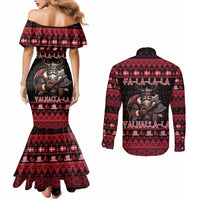Denmark Santa Viking Christmas Couples Matching Mermaid Dress and Long Sleeve Button Shirt Julemanden Goes Viking - Wonder Print Shop