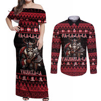 Denmark Santa Viking Christmas Couples Matching Off Shoulder Maxi Dress and Long Sleeve Button Shirt Julemanden Goes Viking - Wonder Print Shop
