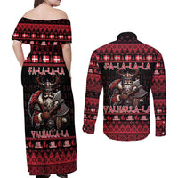 Denmark Santa Viking Christmas Couples Matching Off Shoulder Maxi Dress and Long Sleeve Button Shirt Julemanden Goes Viking - Wonder Print Shop