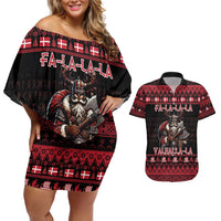 Denmark Santa Viking Christmas Couples Matching Off Shoulder Short Dress and Hawaiian Shirt Julemanden Goes Viking - Wonder Print Shop
