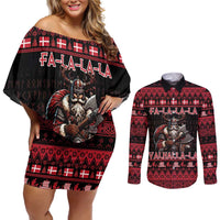 Denmark Santa Viking Christmas Couples Matching Off Shoulder Short Dress and Long Sleeve Button Shirt Julemanden Goes Viking - Wonder Print Shop