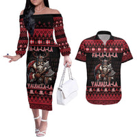 Denmark Santa Viking Christmas Couples Matching Off The Shoulder Long Sleeve Dress and Hawaiian Shirt Julemanden Goes Viking - Wonder Print Shop