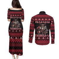 Denmark Santa Viking Christmas Couples Matching Puletasi and Long Sleeve Button Shirt Julemanden Goes Viking - Wonder Print Shop