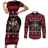 Denmark Santa Viking Christmas Couples Matching Short Sleeve Bodycon Dress and Long Sleeve Button Shirt Julemanden Goes Viking - Wonder Print Shop