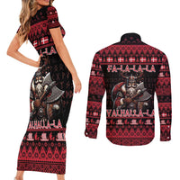 Denmark Santa Viking Christmas Couples Matching Short Sleeve Bodycon Dress and Long Sleeve Button Shirt Julemanden Goes Viking - Wonder Print Shop
