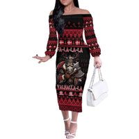Denmark Santa Viking Christmas Family Matching Off The Shoulder Long Sleeve Dress and Hawaiian Shirt Julemanden Goes Viking - Wonder Print Shop