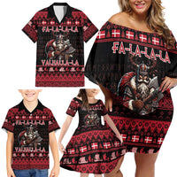 Denmark Santa Viking Christmas Family Matching Off Shoulder Short Dress and Hawaiian Shirt Julemanden Goes Viking - Wonder Print Shop