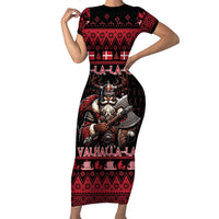 Denmark Santa Viking Christmas Short Sleeve Bodycon Dress Julemanden Goes Viking - Wonder Print Shop