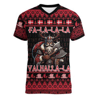 Denmark Santa Viking Christmas Women V-Neck T-Shirt Julemanden Goes Viking - Wonder Print Shop