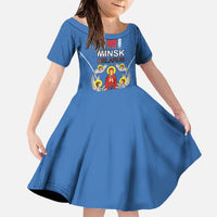 Personalized Belarus Family Matching Off The Shoulder Long Sleeve Dress and Hawaiian Shirt Coat Of Arms Minsk Capital