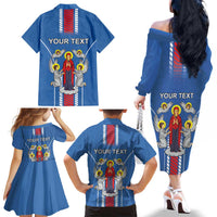 Personalized Belarus Family Matching Off The Shoulder Long Sleeve Dress and Hawaiian Shirt Coat Of Arms Minsk Capital