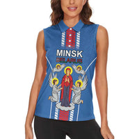Personalized Belarus Women Sleeveless Polo Shirt Coat Of Arms Minsk Capital