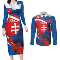 Slovakia Independence Day Couples Matching Long Sleeve Bodycon Dress and Long Sleeve Button Shirt Devín Castle Nad Tatrou sa blyska