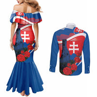 Slovakia Independence Day Couples Matching Mermaid Dress and Long Sleeve Button Shirt Devín Castle Nad Tatrou sa blyska