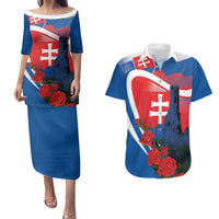 Slovakia Independence Day Couples Matching Puletasi and Hawaiian Shirt Devín Castle Nad Tatrou sa blyska