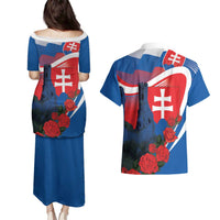 Slovakia Independence Day Couples Matching Puletasi and Hawaiian Shirt Devín Castle Nad Tatrou sa blyska