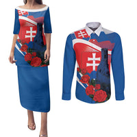 Slovakia Independence Day Couples Matching Puletasi and Long Sleeve Button Shirt Devín Castle Nad Tatrou sa blyska