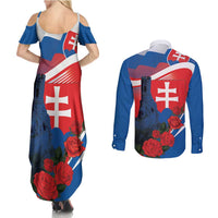 Slovakia Independence Day Couples Matching Summer Maxi Dress and Long Sleeve Button Shirt Devín Castle Nad Tatrou sa blyska