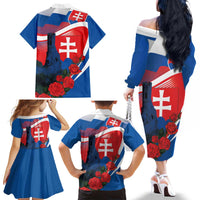 Slovakia Independence Day Family Matching Off The Shoulder Long Sleeve Dress and Hawaiian Shirt Devín Castle Nad Tatrou sa blyska