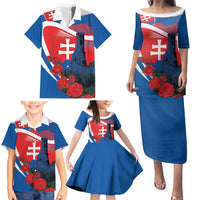 Slovakia Independence Day Family Matching Puletasi and Hawaiian Shirt Devín Castle Nad Tatrou sa blyska