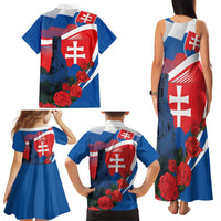 Slovakia Independence Day Family Matching Tank Maxi Dress and Hawaiian Shirt Devín Castle Nad Tatrou sa blyska