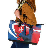 Slovakia Independence Day Leather Tote Bag Devín Castle Nad Tatrou sa blyska