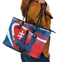 Slovakia Independence Day Leather Tote Bag Devín Castle Nad Tatrou sa blyska