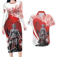 Switzerland Swiss National Day Couples Matching Long Sleeve Bodycon Dress and Hawaiian Shirt Helvetia Matterhorn