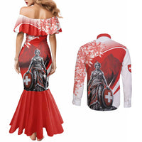Switzerland Swiss National Day Couples Matching Mermaid Dress and Long Sleeve Button Shirt Helvetia Matterhorn