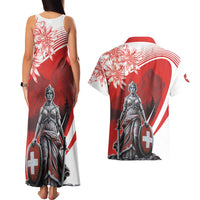 Switzerland Swiss National Day Couples Matching Tank Maxi Dress and Hawaiian Shirt Helvetia Matterhorn