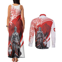 Switzerland Swiss National Day Couples Matching Tank Maxi Dress and Long Sleeve Button Shirt Helvetia Matterhorn