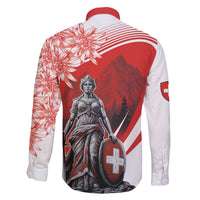 Switzerland Swiss National Day Family Matching Off The Shoulder Long Sleeve Dress and Hawaiian Shirt Helvetia Matterhorn
