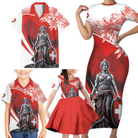 Switzerland Swiss National Day Family Matching Short Sleeve Bodycon Dress and Hawaiian Shirt Helvetia Matterhorn