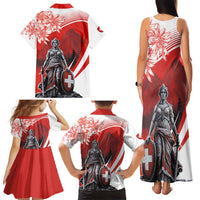 Switzerland Swiss National Day Family Matching Tank Maxi Dress and Hawaiian Shirt Helvetia Matterhorn