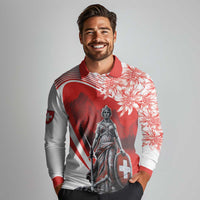 Switzerland Swiss National Day Long Sleeve Polo Shirt Helvetia Matterhorn