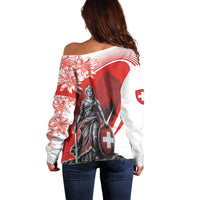 Switzerland Swiss National Day Off Shoulder Sweater Helvetia Matterhorn